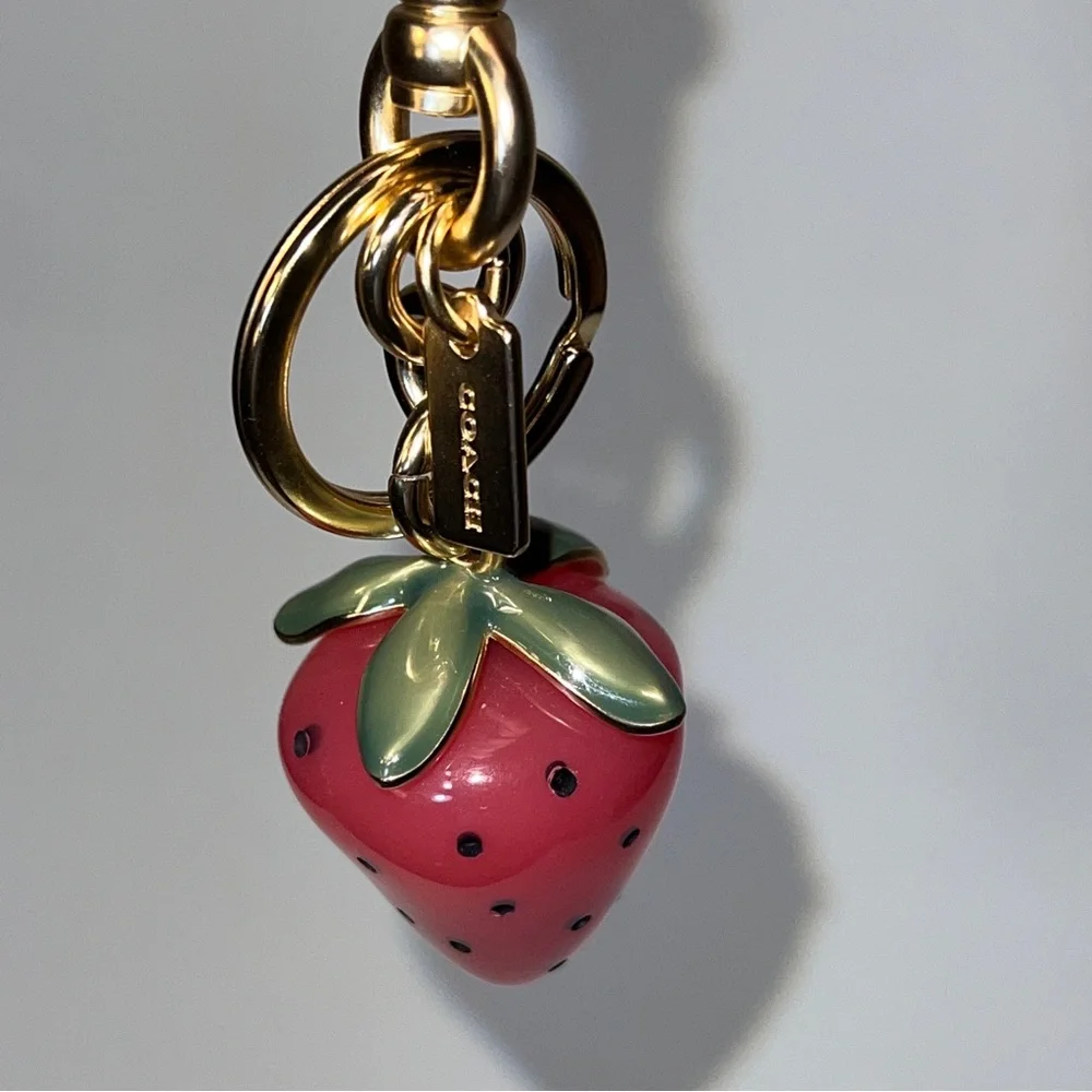 Coach Strawberry Purse Charm and Keychain with Gold Accents Like NEW! - Picture 5 of 6